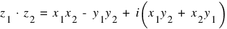 z_1 ~ ⋅ ~ z_2 ~ = ~ x_1x_2 ~ - ~y_1y_2 ~ + ~ i(x_1y_2 ~ + ~ x_2y_1)